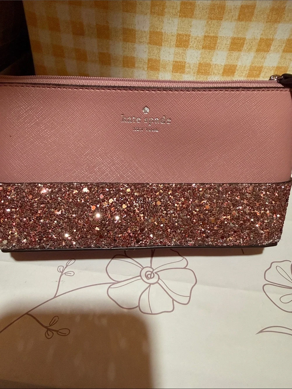 kate spade Rose Pink Glitter Two-Tone Cosmetic Pouch